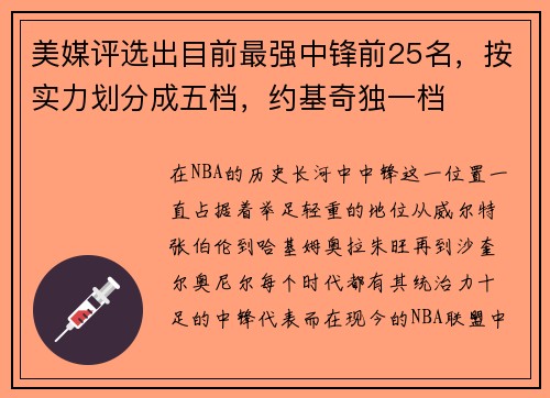 美媒评选出目前最强中锋前25名，按实力划分成五档，约基奇独一档