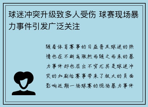 球迷冲突升级致多人受伤 球赛现场暴力事件引发广泛关注