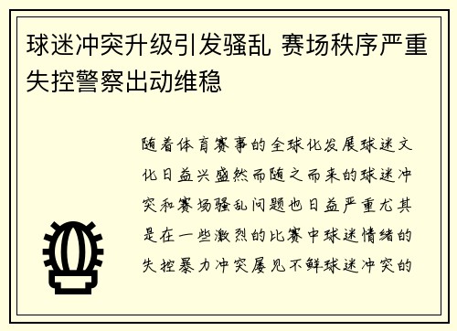 球迷冲突升级引发骚乱 赛场秩序严重失控警察出动维稳
